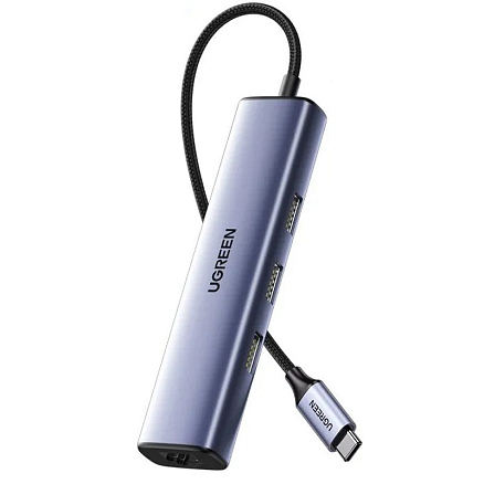 Хаб (разветвитель) Type-C - 3 х USB 3.0, RJ45 Ugreen CM475 серый