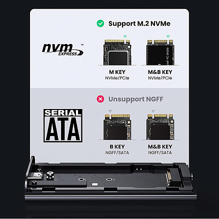 Корпус для SSD M.2 NVME диска Type-C 3.2 Gen2 (20 Gbps) Ugreen CM347 черный