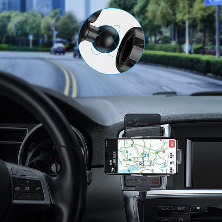 Держатель автомобильный в решетку обдува с беспроводной зарядкой (быстрая) и автоматическим зажимом Baseus Milky Way черный