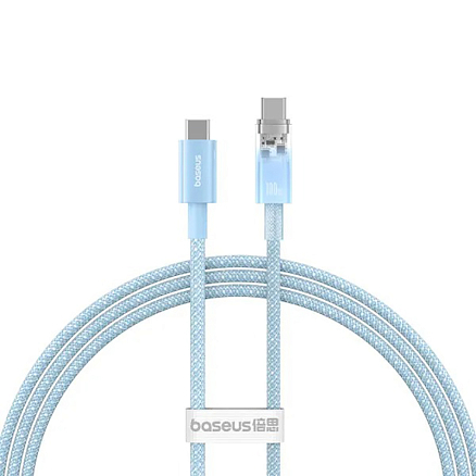 Кабель Type-C - Type-C для зарядки 1 м 100W плетеный Baseus Explorer (быстрая зарядка PD) голубой