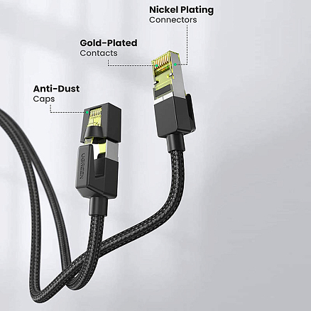 Сетевой кабель (патч-корд) RJ45 Cat.7 UTP длина 2 м плетеный Ugreen NW150 черный