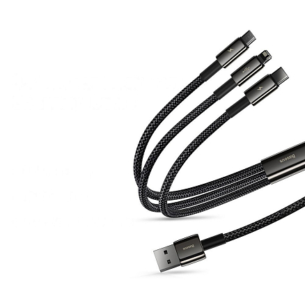 Кабель USB - MicroUSB, Lightning, Type-C для зарядки 1,5 м 3.5А плетеный Baseus Tungsten Gold черный