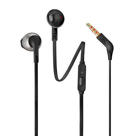 Наушники JBL Tune 205 вкладыши с микрофоном и плоским проводом черные