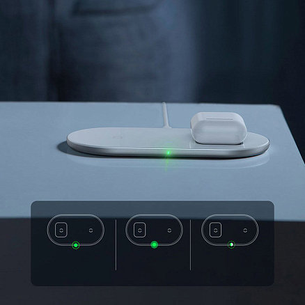 Беспроводная зарядка 2-в-1 для телефона и AirPods Baseus Simple (быстрая зарядка) белая