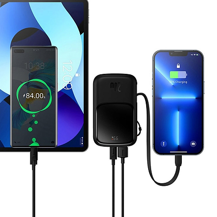 Внешний аккумулятор Baseus Qpow Pro Digital 20000мАч (USB, Lightning, Type-C, ток 2.4А, быстрая зарядка QC, 20Вт) черный