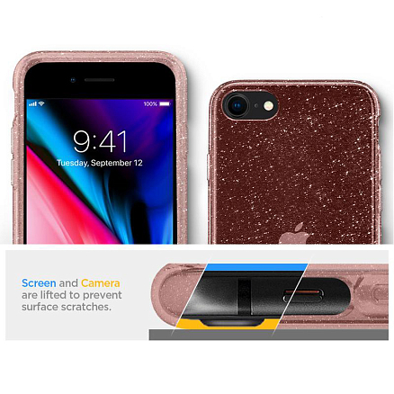 Чехол для iPhone 7, 8, SE 2020, SE 2022 гелевый ультратонкий Spigen Liquid Crystal Glitter прозрачный розовый