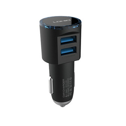 Зарядное устройство автомобильное с двумя USB входами 3.4A и MicroUSB кабелем Ldnio DL-C29 черное