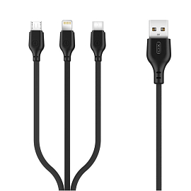 Кабель USB - MicroUSB, Lightning, Type-C 1 м 2.1A XO NB103 черный