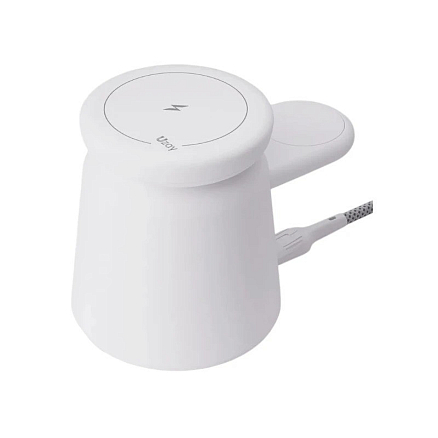 Беспроводная зарядка 2-в-1 MagSafe для iPhone и Apple Watch 15W Uzay Drum белая