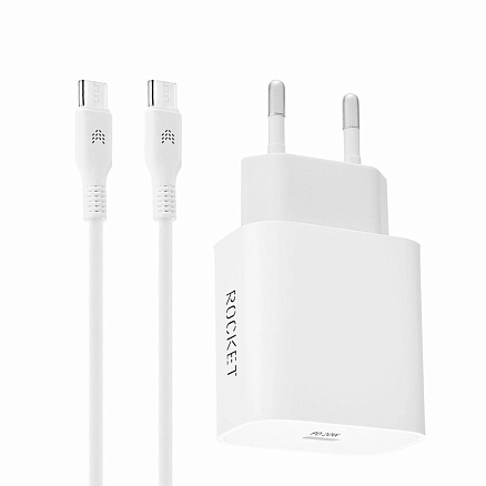 Зарядное устройство сетевое Type-C 20W с кабелем Type-C Rocket Space Combo (быстрая зарядка QC, PD) белое