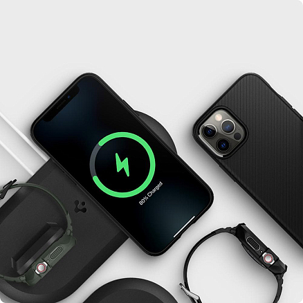 Подставка 2-в-1 для зарядки MagSafe и зарядного Apple Watch Spigen MagFit Duo черная