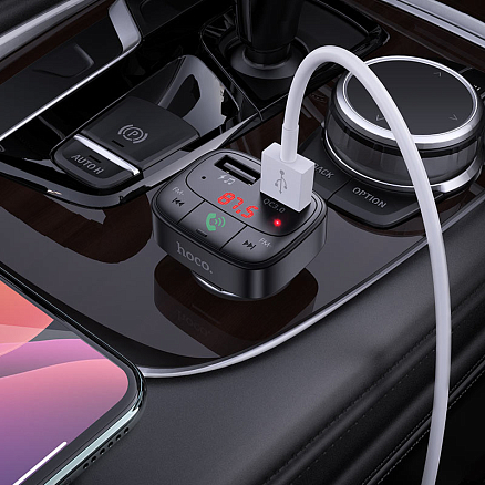 FM модулятор (трансмиттер) автомобильный с громкой связью и USB QC для зарядки Hoco E59 Promise черный