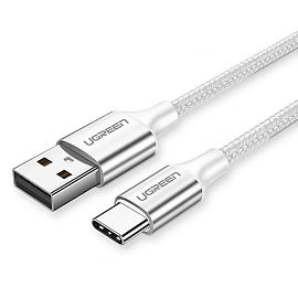 Кабель Type-C - USB 2.0 для зарядки 2 м 3А плетеный Ugreen US288 (быстрая зарядка QC 3.0) серебристый