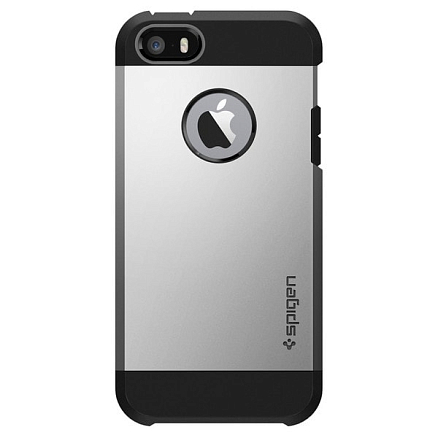 Чехол для iPhone 5, 5S, SE гибридный для экстремальной защиты Spigen SGP Tough Armor серебристый