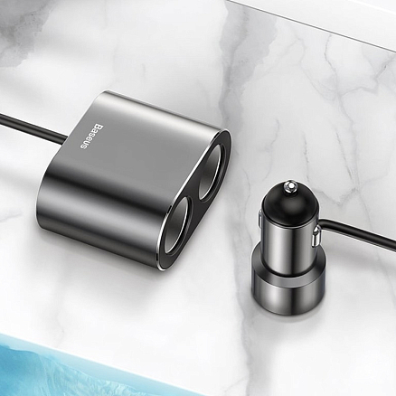 Зарядное устройство автомобильное с двумя USB входами 3.4A 17W Baseus CRDYQ-01 с разветвителем черное