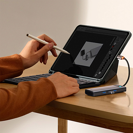 Хаб (разветвитель) Type-C - 2 x HDMI, 3 х USB 3.0, Type-C PD, SD, microSD Baseus Gleam Series серый