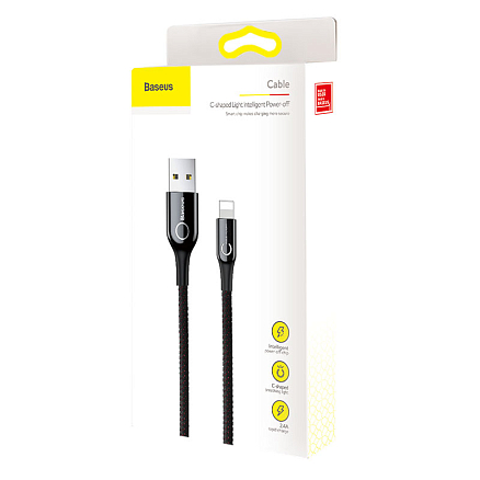 Кабель USB - Lightning для зарядки iPhone 1 м 2.4A с автоотключением плетеный Baseus C-shaped черный
