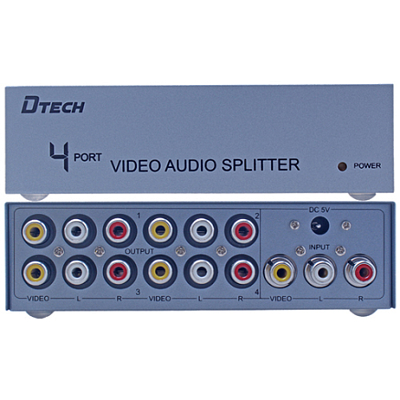 3RCA Splitter (разветвитель) на 4 порта (1 3RCA вход на 4 3RCA выхода) Dtech DT-7204