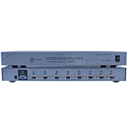 VGA Splitter (разветвитель) на 8 портов + Audio (1 VGA вход на 8 VGA выходов) Dtech DT-AU7508