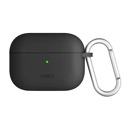 Чехол и шнурок для наушников AirPods Pro, Pro 2 силиконовый с карабином UNIQ Vencer темно-серый