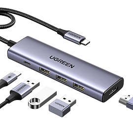 Хаб (разветвитель) Type-C - HDMI 4K 30Hz, 3 х USB 3.0, Type-C PD 100W Ugreen CM511-15596 серый