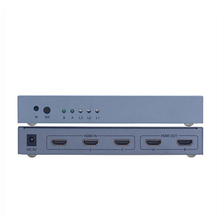 HDMI Switch-Splitter (разветвитель) 3x2 порта 4Kx2K (3 HDMI входа на 2 HDMI выхода) Dtech DT-7432 с пультом