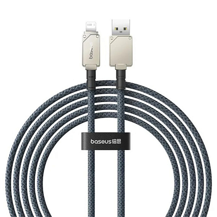 Кабель USB - Lightning для зарядки iPhone 2 м 2.4А плетеный Baseus Unbreakable серый с белым