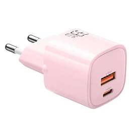Зарядное устройство сетевое с USB и Type-C входами 33W GaN McDodo CH-0156 (быстрая зарядка PD, QC) розовое