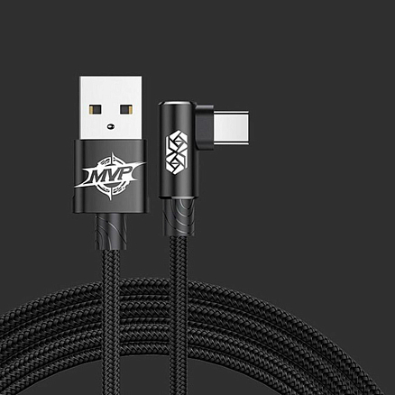 Кабель USB - MicroUSB для зарядки 1 м 2А с угловым штекером плетеный Baseus MVP Elbow черный