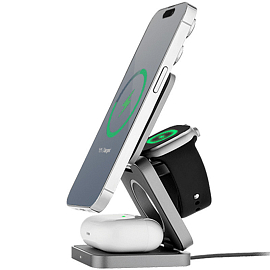 Беспроводная зарядка 3-в-1 MagSafe для iPhone, AppleWatch и AirPods 25W uBear Balance серая