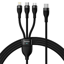 Кабель Type-C - MicroUSB, Lightning, Type-C 1,5 м 100W плетеный Baseus Flash Series черный