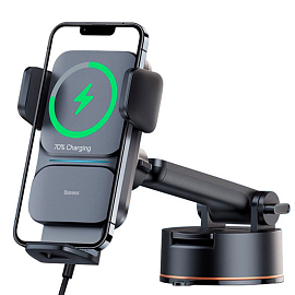 Держатель автомобильный на стекло или приборную панель с беспроводной зарядкой и автоматическим зажимом Baseus CGZX000101 черный