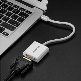 Переходник Mini DisplayPort - DVI-D (папа - мама) 15 см Ugreen 10402 серебристый