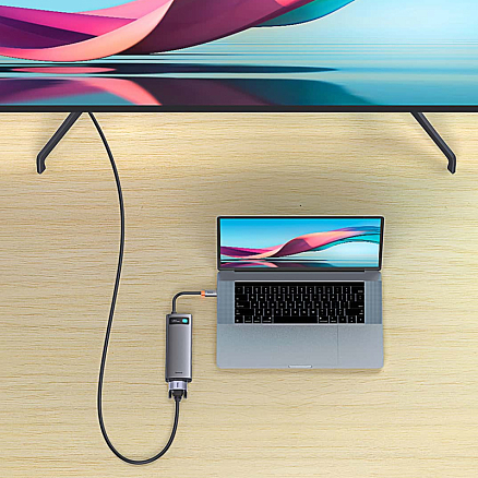 Хаб (разветвитель) Type-C - HDMI, 3 х USB 3.0, Type-C PD, VGA, RJ45 Baseus Gleam Series серый