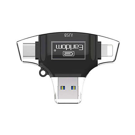 Картридер MicroSD 4-в-1 Lightning, Type-C, MicroUSB, USB Earldom ET-0T31 черный