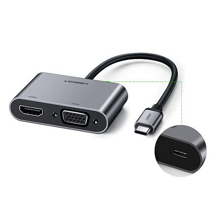 Хаб (разветвитель) Type-C - HDMI 4K 30Hz, VGA с питанием Type-C PD Ugreen CM162-50505 серебристый