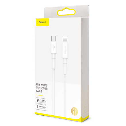 Кабель Type-C - Lightning для зарядки iPhone 1 м 2.4А 18W Baseus Mini White (быстрая зарядка PD) белый