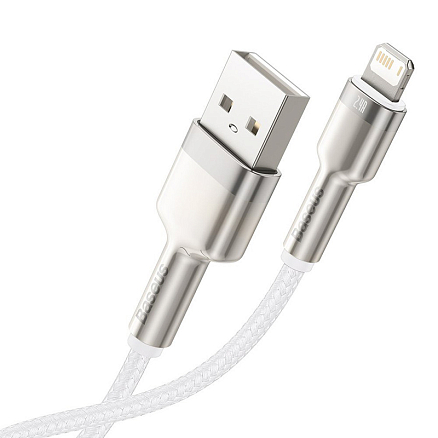 Кабель USB - Lightning для зарядки iPhone 1 м 2.4А плетеный Baseus Cafule Metal Data бело-серебристый