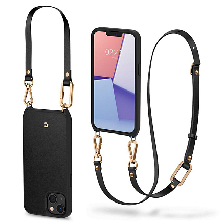 Чехол для iPhone 13 кожаный с ремешком Spigen Cyrill Classic Charm черный