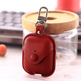 Чехол для наушников AirPods кожаный Nova Button красный