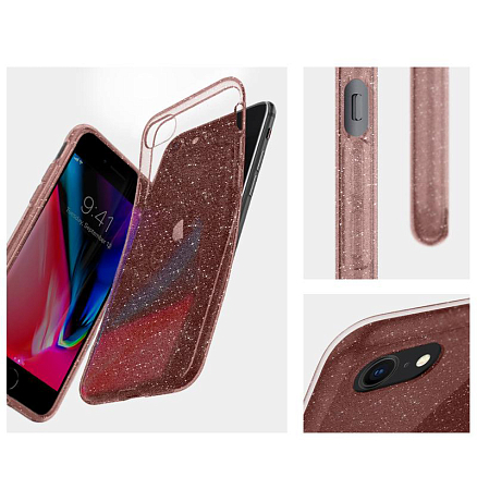 Чехол для iPhone 7, 8, SE 2020, SE 2022 гелевый ультратонкий Spigen Liquid Crystal Glitter прозрачный розовый