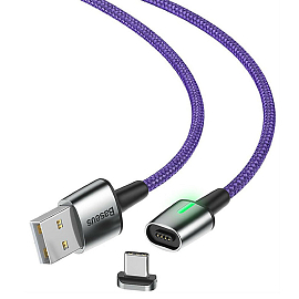 Кабель USB - Type-C для зарядки 2 м 2А магнитный плетеный Baseus Zinc фиолетовый