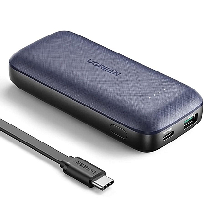 Внешний аккумулятор Ugreen PB178 10000мАч (USB, Type-C, ток 3А, быстрая зарядка PD, QC 3.0, 20Вт) синий