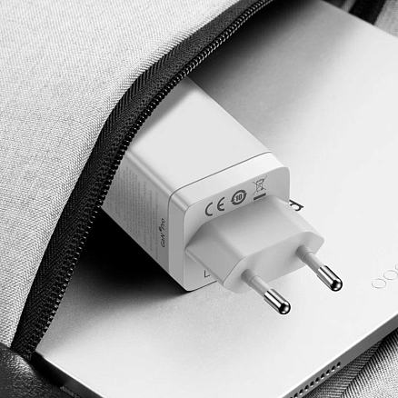Зарядное устройство сетевое с USB и двумя Type-C входами 3А 65W Baseus GaN3 Pro (быстрая зарядка QC 4.0, 3.0, PD) белое