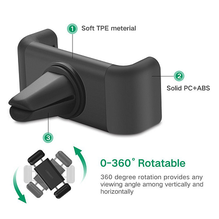 Держатель автомобильный в решетку обдува Ugreen LP120 черный