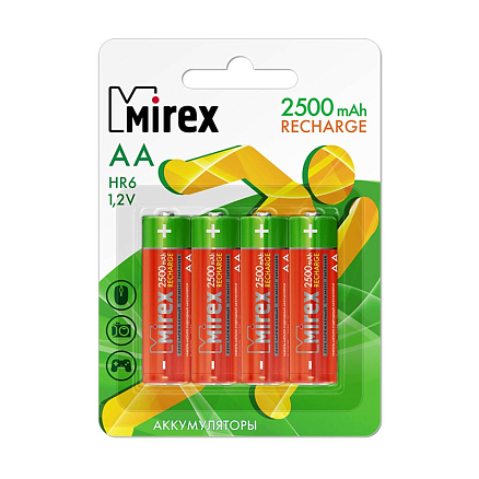 Аккумуляторы AA (пальчиковые большие) Ni-Mh 2500мАч Mirex комплект 4 шт.