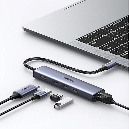 Хаб (разветвитель) Type-C - 3 х USB 3.0, HDMI 4K, RJ45 Ugreen CM475 серый