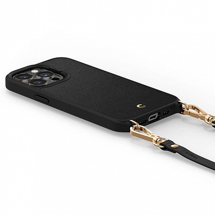 Чехол для iPhone 13 Pro кожаный с ремешком Spigen Cyrill Classic Charm черный