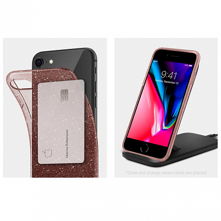 Чехол для iPhone 7, 8, SE 2020, SE 2022 гелевый ультратонкий Spigen Liquid Crystal Glitter прозрачный розовый