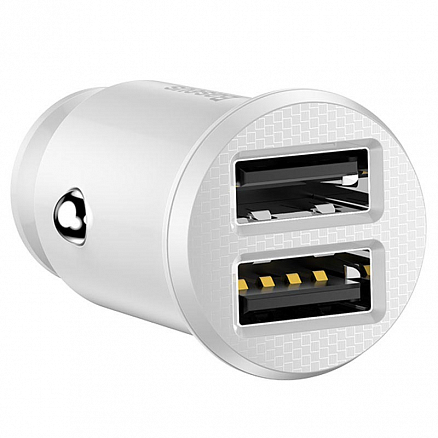 Зарядное устройство автомобильное с двумя USB входами 3.1А Baseus Grain белое